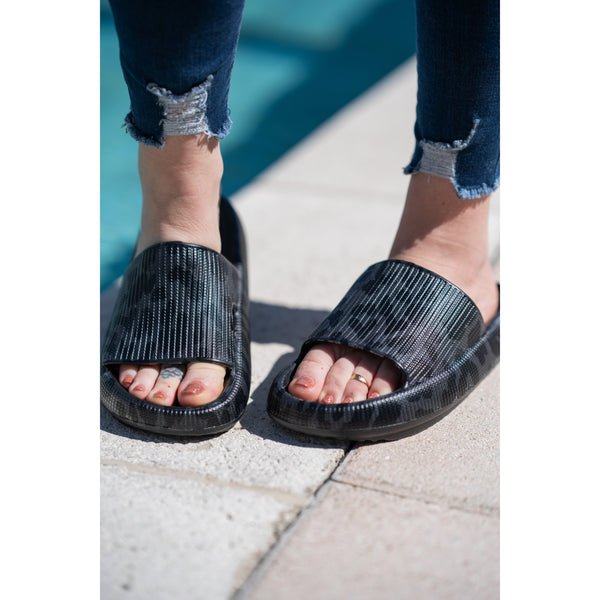 PreOrder | BLACK LEOPARD  Insanely Comfy -Beach or Casual Slides