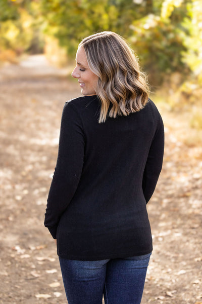 IN STOCK Brielle Henley Ribbed Long Sleeve - Black