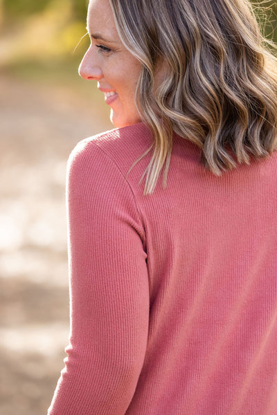 IN STOCK Brielle Henley Ribbed Long Sleeve - Terra Cotta