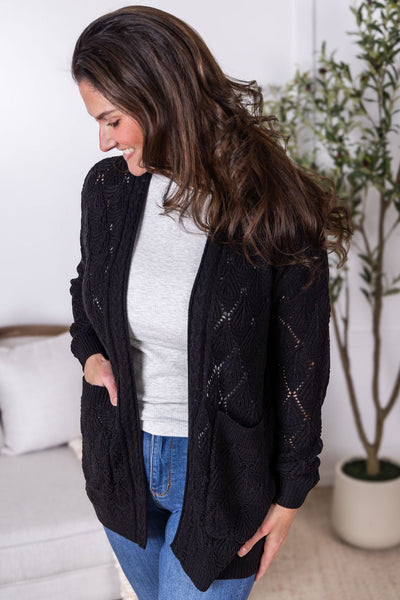 IN STOCK Open Knit Cardigan - Black - Pumpkin Patch Co