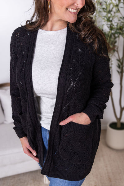IN STOCK Open Knit Cardigan - Black - Pumpkin Patch Co