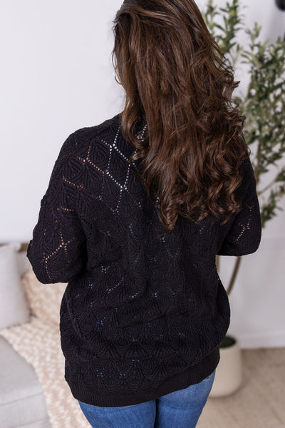 IN STOCK Open Knit Cardigan - Black - Pumpkin Patch Co