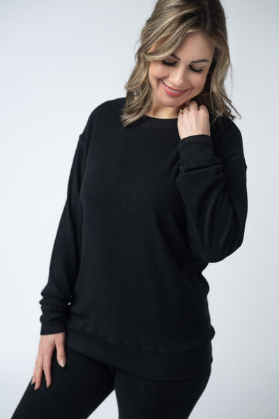 IN STOCK Corrine Ribbed Pullover Top - Black - Pumpkin Patch Co