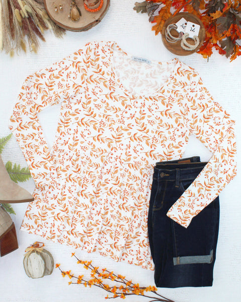 IN STOCK Long Sleeve Sarah Ruffle Top - Autumn Vines