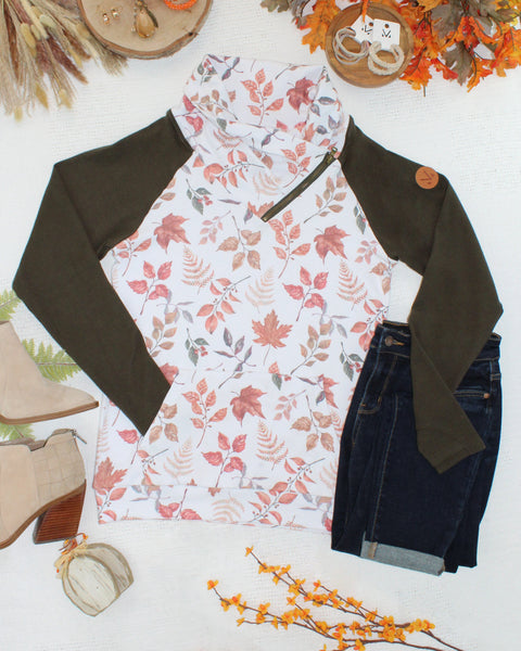 IN STOCK Classic Zoey ZipCowl Sweatshirt - Autumn Leaves and Olive - Pumpkin Patch Co