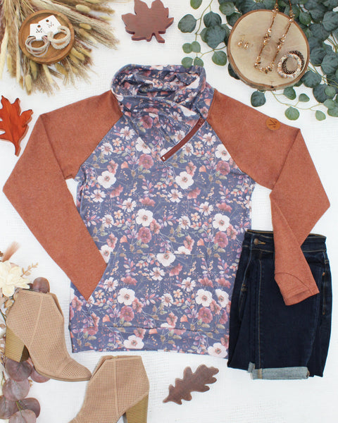 IN STOCK Classic Zoey ZipCowl Sweatshirt - Blushwood Floral and Terra Cotta - Pumpkin Patch Co