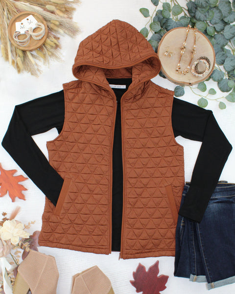 IN STOCK Heather Geometric Hooded Vest - Rust - Pumpkin Patch Co
