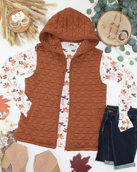 IN STOCK Heather Geometric Hooded Vest - Rust - Pumpkin Patch Co