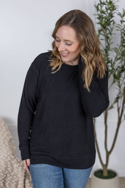 IN STOCK Corrine Ribbed Pullover Top - Black - Pumpkin Patch Co