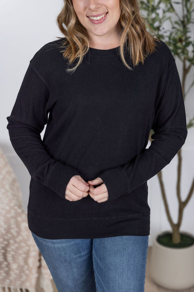 IN STOCK Corrine Ribbed Pullover Top - Black - Pumpkin Patch Co
