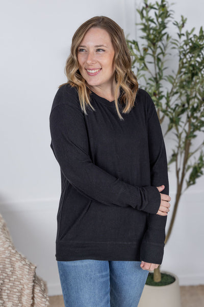 IN STOCK Corrine Ribbed Pullover Top - Black - Pumpkin Patch Co