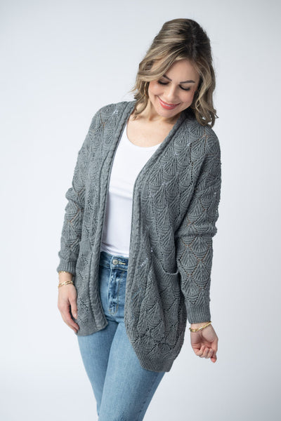 IN STOCK Open Knit Cardigan - Grey - Pumpkin Patch Co
