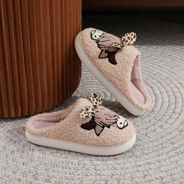 PREORDER: Highland cow with leopard bow slippers 8.24.26 OSYM - Pumpkin Patch Co