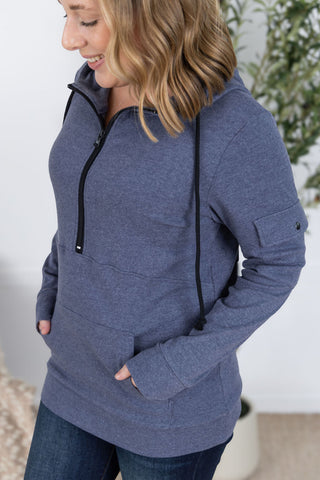 IN STOCK Pixie Pocket Halfzip Hoodie - Heathered Navy FINAL SALE