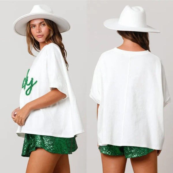 RTS: Lucky Green Embroidered Tee- - Pumpkin Patch Co