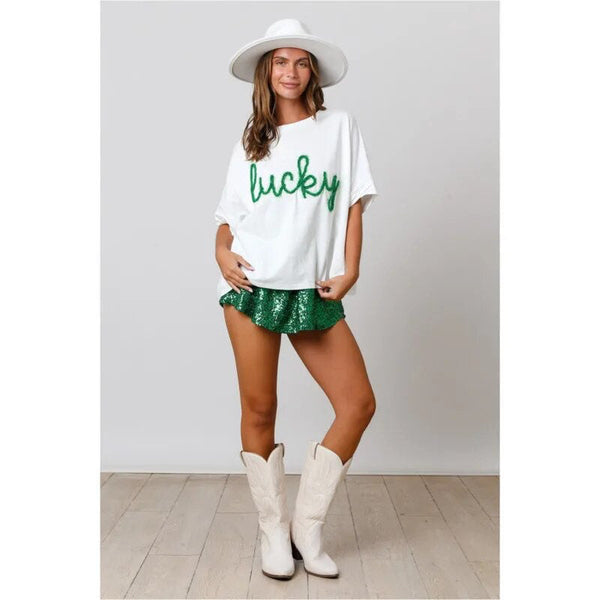 RTS: Lucky Green Embroidered Tee- - Pumpkin Patch Co