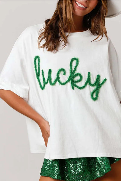 RTS: Lucky Green Embroidered Tee- - Pumpkin Patch Co