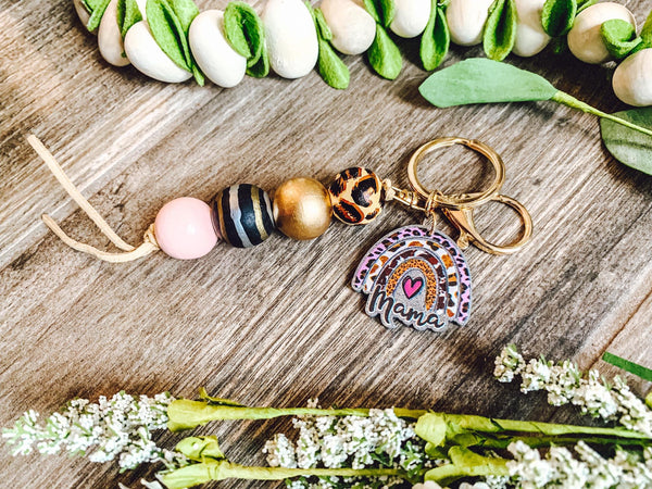 RTS: Rainbow Mama Puff or Bead Keyring- - Pumpkin Patch Co