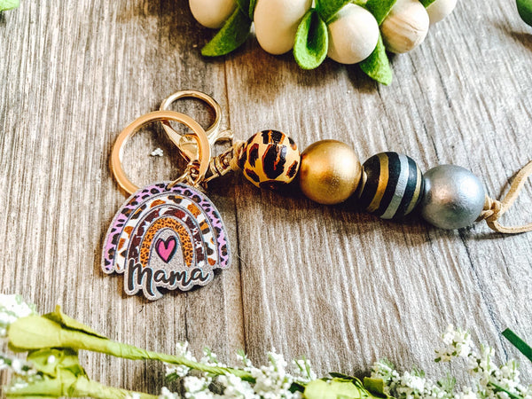 RTS: Rainbow Mama Puff or Bead Keyring- - Pumpkin Patch Co