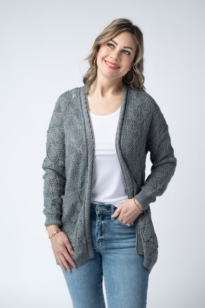 IN STOCK Open Knit Cardigan - Grey - Pumpkin Patch Co