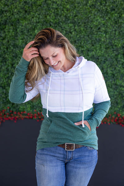 IN STOCK Hailey Pullover Hoodie - Mint and Red Plaid and Evergreen