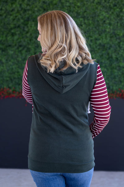 IN STOCK Soft Classic HalfZip Hoodie - Evergreen and Burgundy Stripes