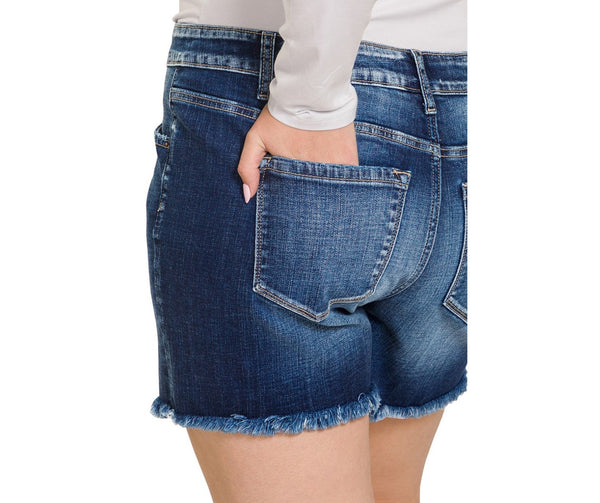 RTS: Zenana Mid Rise Frayed Hem Denim Shorts