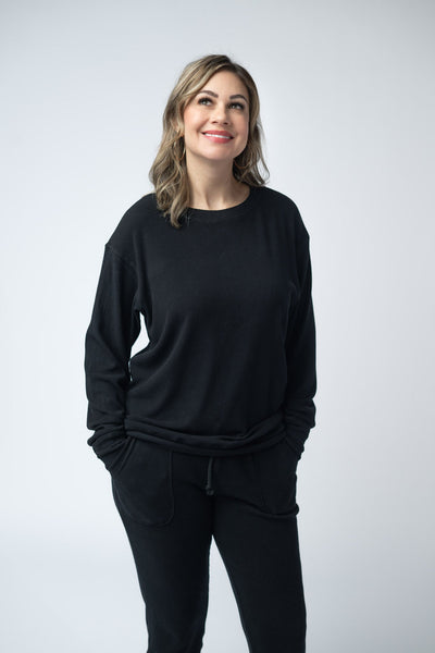 IN STOCK Corrine Ribbed Pullover Top - Black - Pumpkin Patch Co