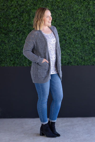 IN STOCK Open Knit Cardigan - Grey - Pumpkin Patch Co
