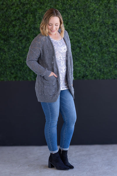 IN STOCK Open Knit Cardigan - Grey - Pumpkin Patch Co