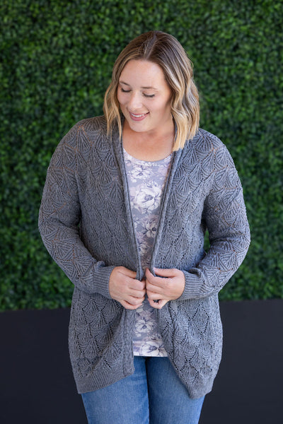 IN STOCK Open Knit Cardigan - Grey - Pumpkin Patch Co