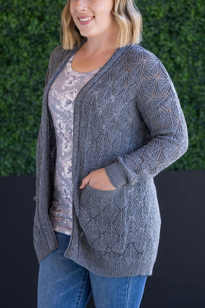 IN STOCK Open Knit Cardigan - Grey - Pumpkin Patch Co