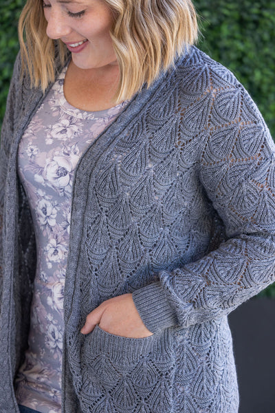 IN STOCK Open Knit Cardigan - Grey - Pumpkin Patch Co