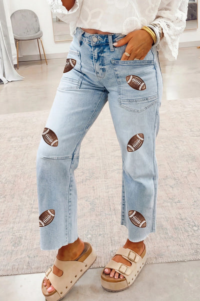 PREORDER: Football Sequin Patch Jeans 8.3.26
