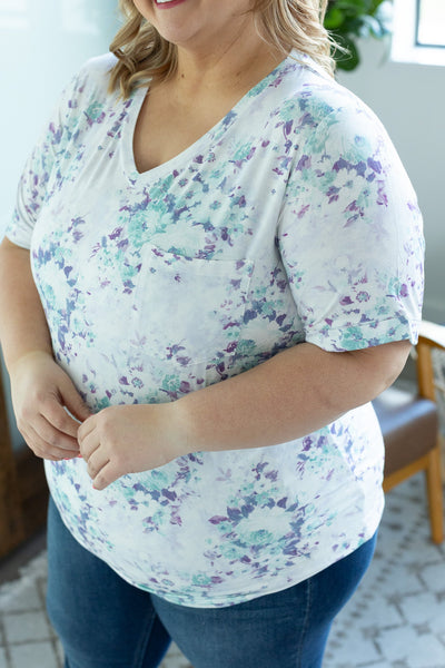 IN STOCK Sophie Pocket Tee - Purple and Mint Floral
