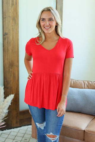 IN STOCK Sarah Ruffle Top - Red FINAL SALE