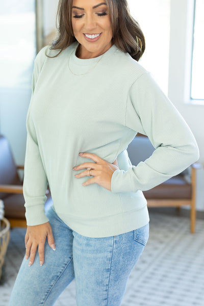IN STOCK Corrine Ribbed Pullover Top - Sage FINAL SALE