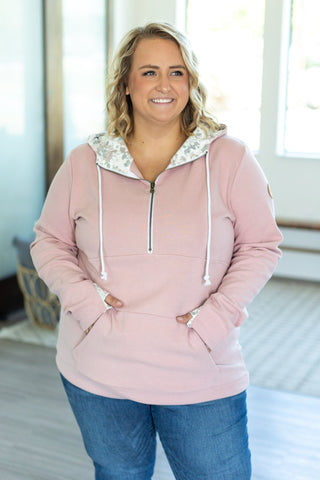 IN STOCK Classic Halfzip Hoodie - Blush with Floral Accent FINAL SALE