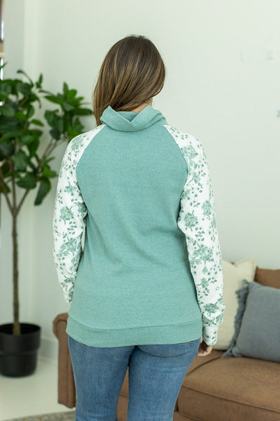 IN STOCK Classic Zoey ZipCowl Sweatshirt - Sage Floral