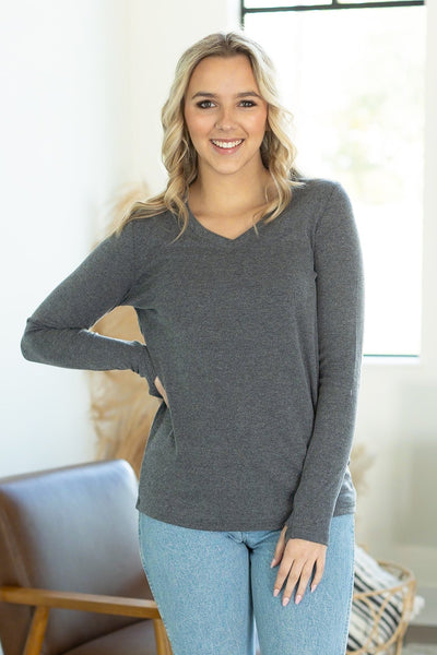 IN STOCK Leah Long Sleeve Top - Charcoal