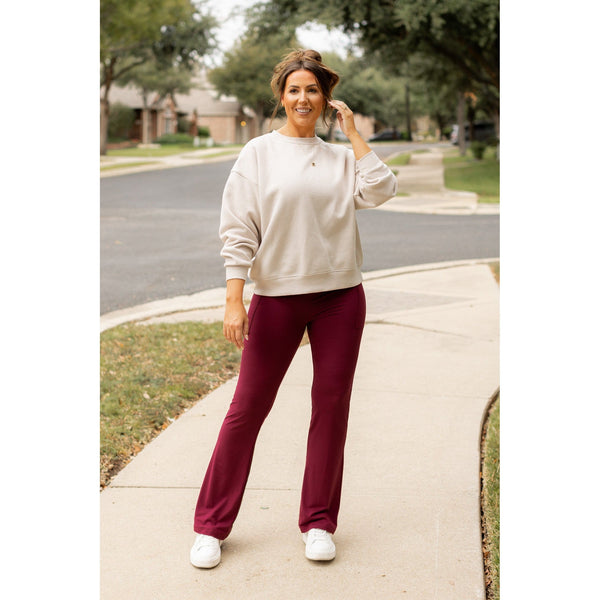 Ready to Ship  | The Maeve - 30"  MAROON Bootcut Leggings with Pockets*