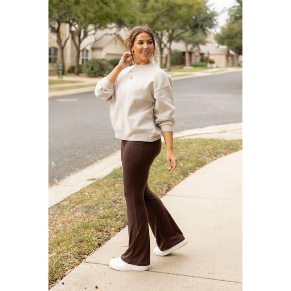 Ready to Ship | The Rhea - 30"  BROWN Bootcut Leggings with Pockets Round 2