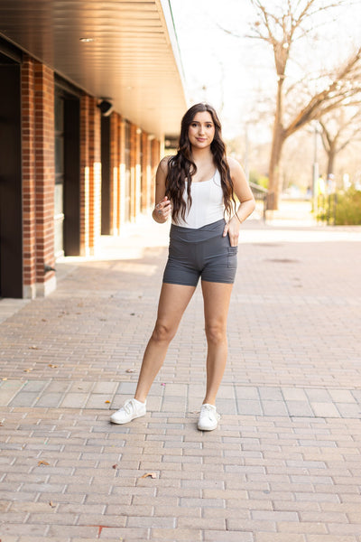 Ready to Ship | The Caleigh - Charcoal Crossover Biker 5" Shorts  - Luxe Leggings by Julia Rose®