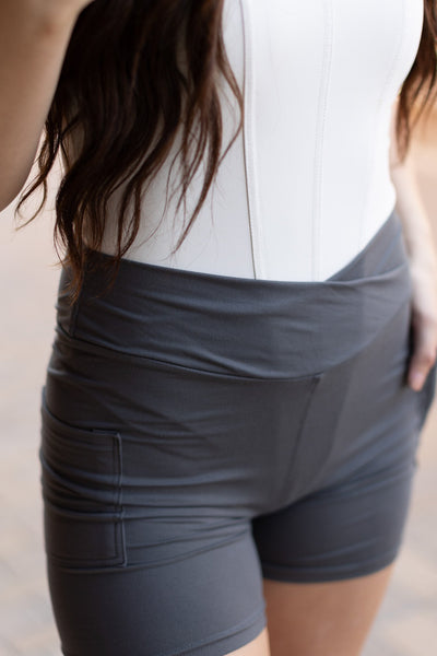 Ready to Ship | The Caleigh - Charcoal Crossover Biker 5" Shorts  - Luxe Leggings by Julia Rose®