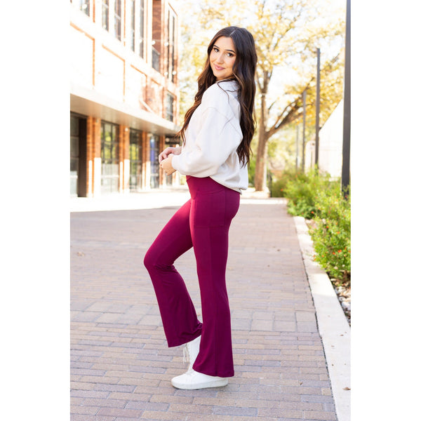 Ready to Ship  | The Maeve - 30"  MAROON Bootcut Leggings with Pockets*