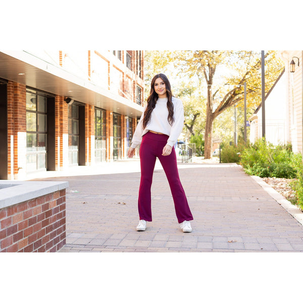 Ready to Ship  | The Maeve - 30"  MAROON Bootcut Leggings with Pockets*