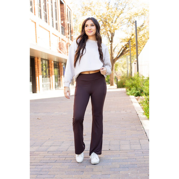 Ready to Ship | The Rhea - 30"  BROWN Bootcut Leggings with Pockets Round 2