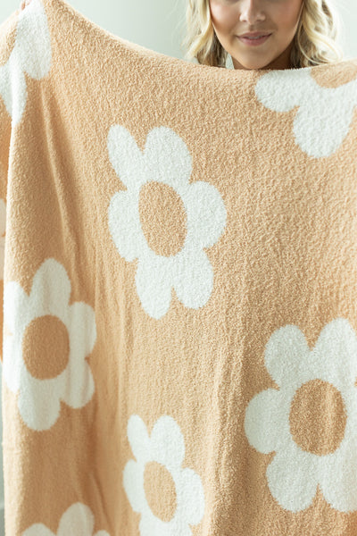 IN STOCK Plush and Fuzzy Blanket - Tan Flowers