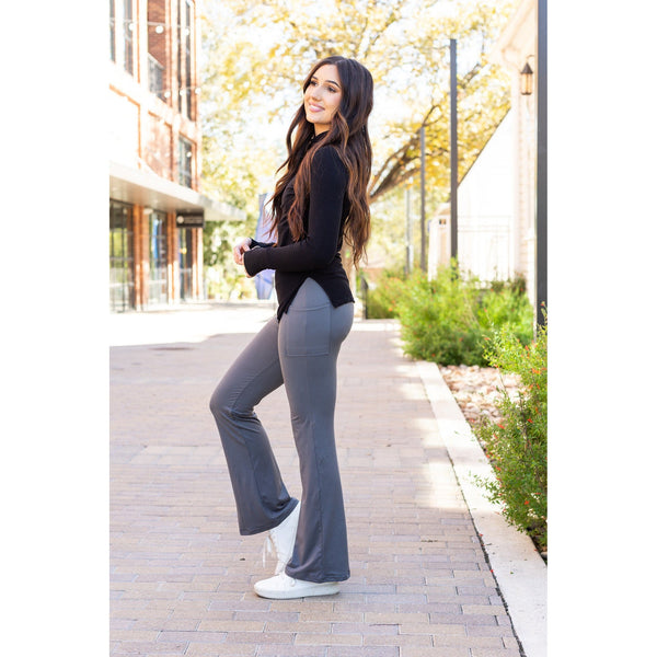 Ready to Ship | The Cassie - 30"  CHARCOAL Bootcut Leggings with Pockets - Round 2