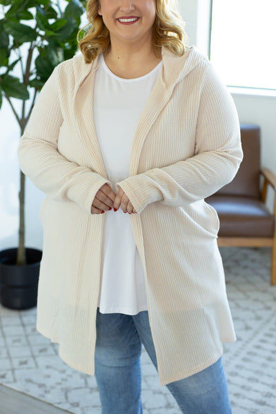 IN STOCK Claire Hooded Waffle Cardigan - Oatmeal